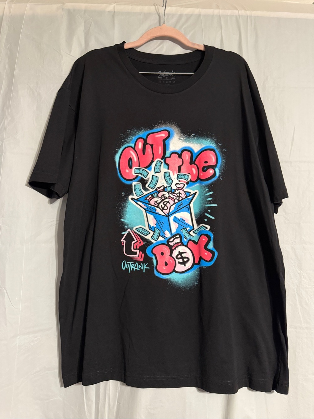 Outrank Out The Box Money Graphic T Shirt XL Black Graffiti Streetwear Tee